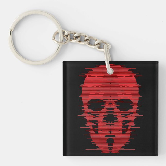 Red Skull Glitch Art Keychain (Front)