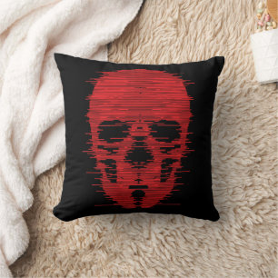 Red Skull Glitch Art Throw Pillow