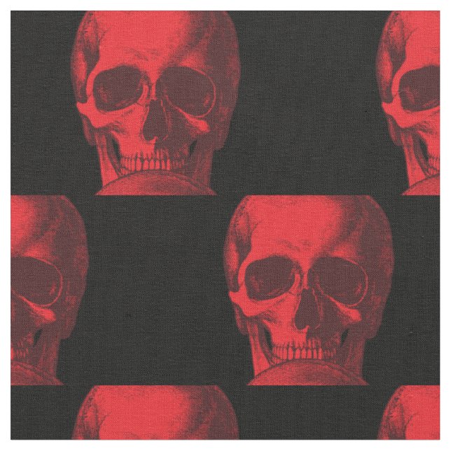 Red Skull Gothic Halloween Creepy Fabric (Close Up)