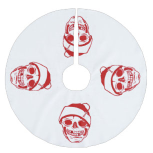 Red Skull In Santa Hat Brushed Polyester Tree Skirt