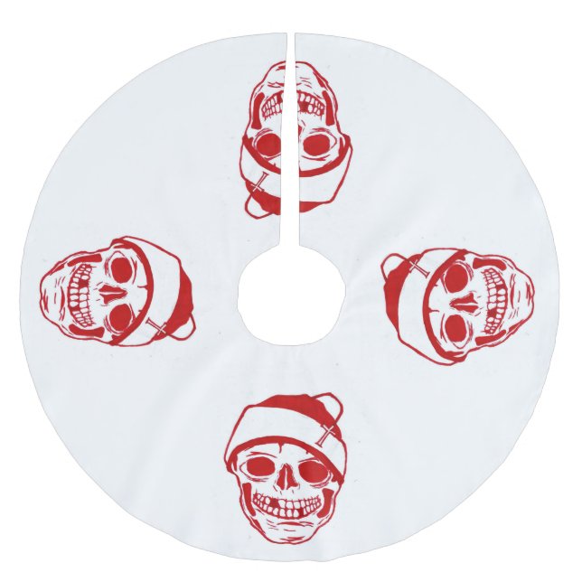 Red Skull In Santa Hat Brushed Polyester Tree Skirt (Front)