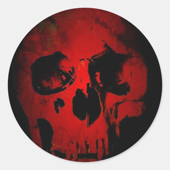 Red Skull Skeleton Fantasy Art Heavy Metal Classic Round Sticker (Front)
