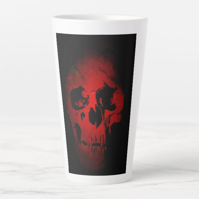 Red Skull Skeleton Fantasy Art Heavy Metal Latte Mug (Front)