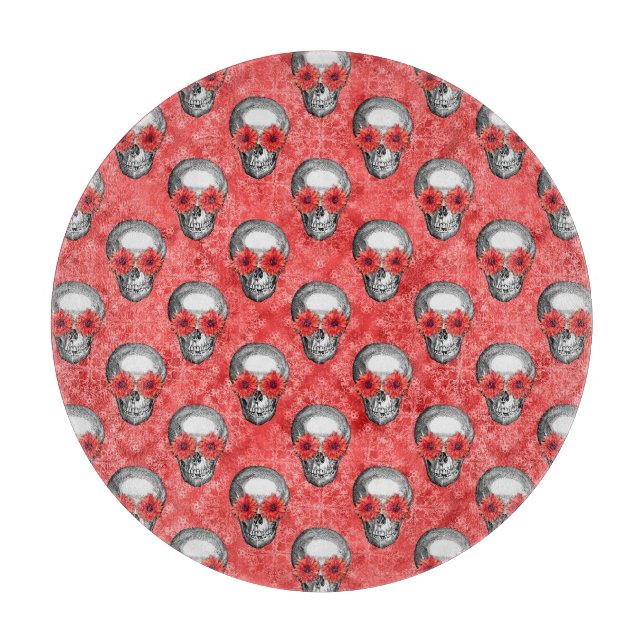 Red Skulls and Sunflower Series Design 13  Cutting Board (Front)