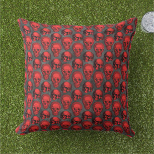 Red Skulls and Sunflower Series Design 1 Outdoor Pillow