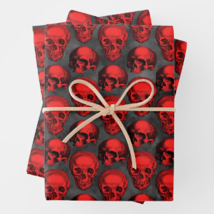 Red Skulls and Sunflower Series Design 1 Wrapping Paper Sheet