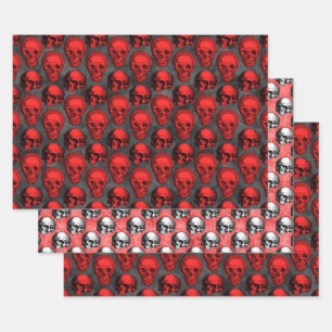 Red Skulls and Sunflower Series Design 1   Wrapping Paper Sheet