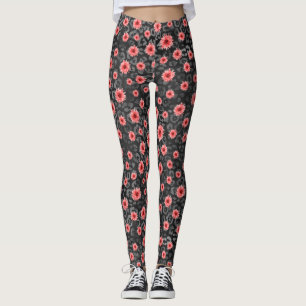 Red Skulls and Sunflower Series Design 2  Leggings