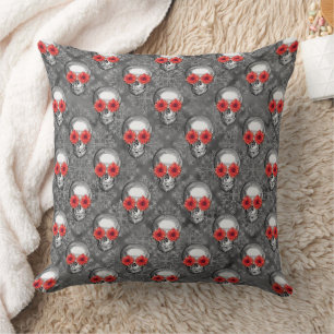 Red Skulls and Sunflower Series Design 3 Throw Pillow