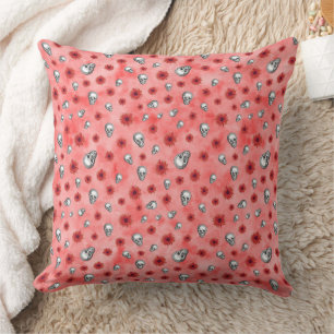 Red Skulls and Sunflower Series Design 6 Throw Pillow