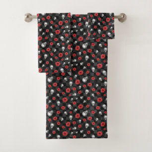 Red Skulls and Sunflower Series Design 7 Bath Towel Set