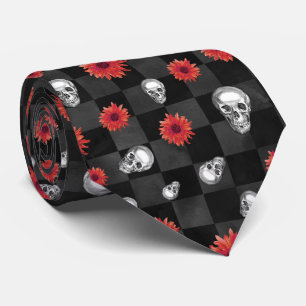 Red Skulls and Sunflower Series Design 7 Tie