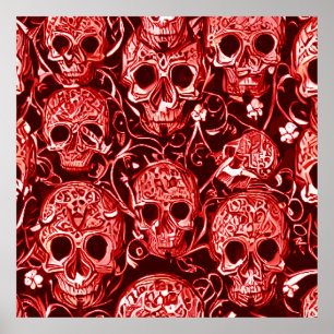 Red Skulls Pattern Poster