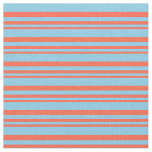 Red & Sky Blue Coloured Lined/Striped Pattern Fabric