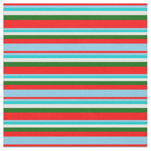 Red, Sky Blue, Dark Turquoise, White & Dark Green Fabric
