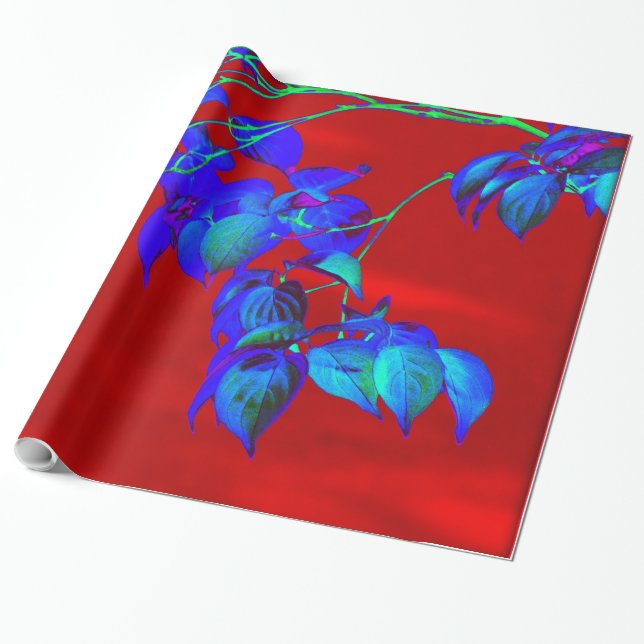 Red Sky Blue Leaves Wrapping paper (Unrolled)