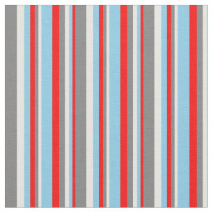 Red, Sky Blue, White & Grey Coloured Lines Fabric
