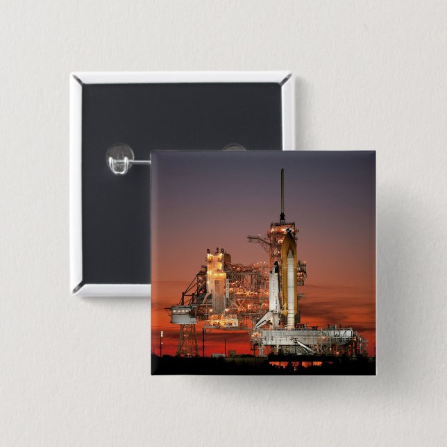 Red Sky for Space Shuttle Atlantis Launch 2 Inch Square Button (Front & Back)
