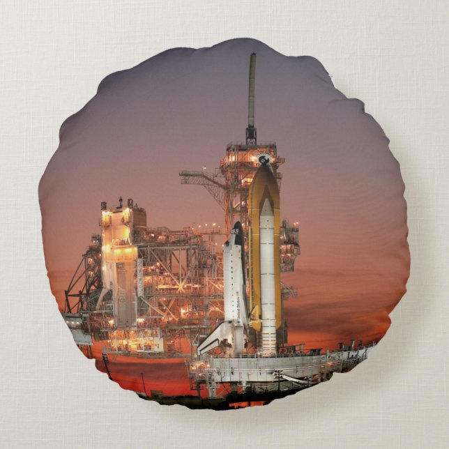 Red Sky for Space Shuttle Atlantis Launch Round Pillow (Back)