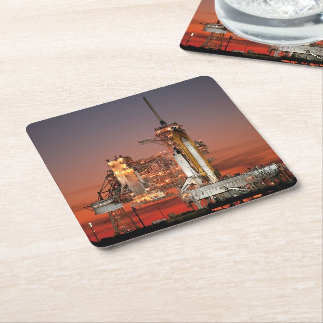 Red Sky for Space Shuttle Atlantis Launch Square Paper Coaster (Angled)