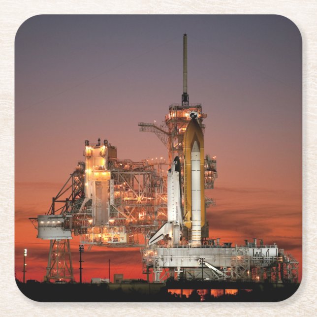 Red Sky for Space Shuttle Atlantis Launch Square Paper Coaster (Front)