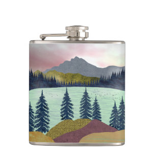 Red Sky Lake Landscape Hip Flask
