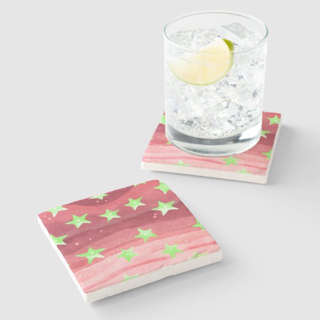 red sky with stars stone coaster (Side)