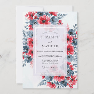 Red Slate Blue Dramatic Floral Wedding Invitation