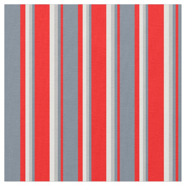 Red, Slate Grey, Grey & Light Cyan Coloured Lines Fabric (Close Up)