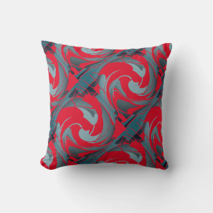 Red Slate Seafoam Diagonal Swirling Art Design Throw Pillow