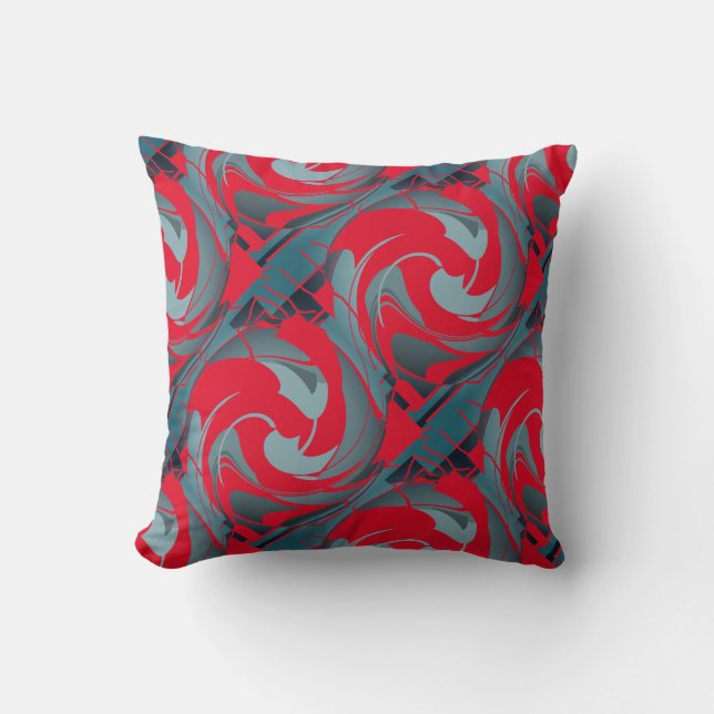 Red Slate Seafoam Diagonal Swirling Art Design Throw Pillow (Front)