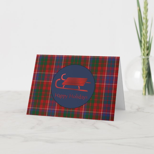 Red Sled MacRae Plaid Christmas Greeting Card (Front)