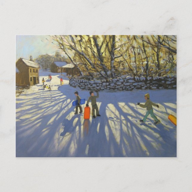 Red sledge Monyash Derbyshire Postcard (Front)