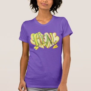 Red Sleeved Inspirational Word Heal Art Shirt
