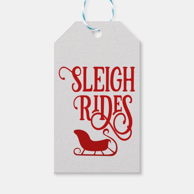 Red Sleigh Rides Holiday Gift Tags (Front)