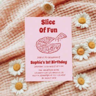 Red Slice of Fun Pizza First Birthday Party Invitation