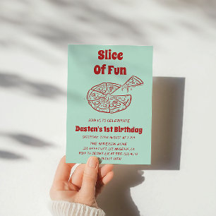 Red Slice of Fun Pizza First Birthday Party   Invitation