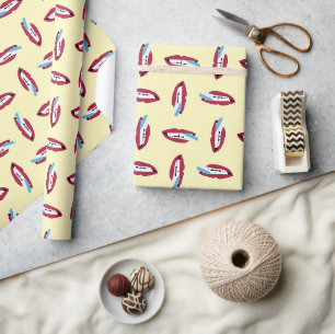 Red Smile with Blue Toothbrush on Yellow Wrapping Paper