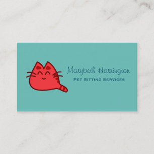 Red Smiling Kitty Cat Business Card