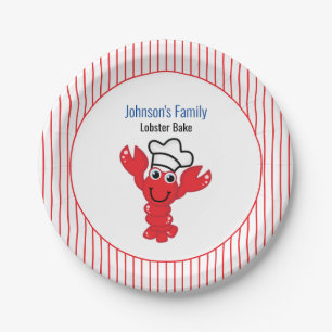 Red Smiling Lobster Cute Cartoon Chef Hat Paper Plate
