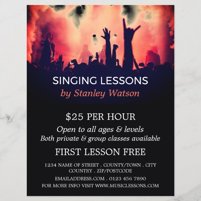Red Smoke Concert Crowd, Vocalist Lessons Flyer (Front)