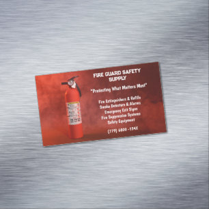 Red Smoke & Fire Extinguisher Fire Safety Magnetic Business Card