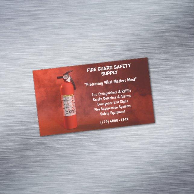 Red Smoke & Fire Extinguisher Fire Safety Magnetic Business Card (In Situ)