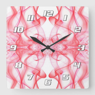 Red Smoke Symmetrical Minimalist Abstract Square Wall Clock