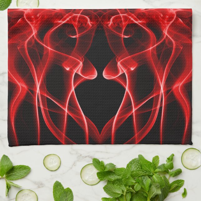 Red Smoke Symmetrical Minimalist Black Kitchen Towel (Folded)