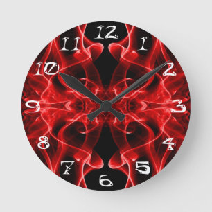Red Smoke Symmetrical Minimalist Black Round Clock