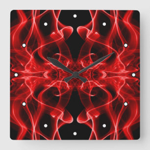 Red Smoke Symmetrical Minimalist Black Square Wall Clock