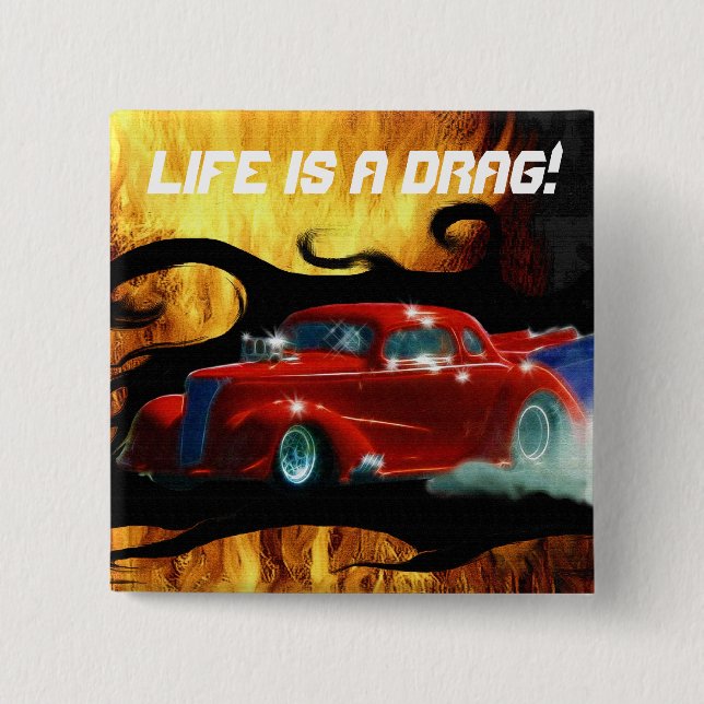 Red Smoking Doorslammer Drag-racing Car 2 Inch Square Button (Front)