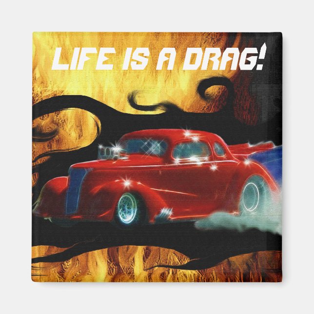 Red Smoking Doorslammer Drag-racing Car Magnet (Front)