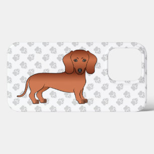 Red Smooth Coat Dachshund Cute Cartoon Dog & Paws iPhone 13 Pro Case